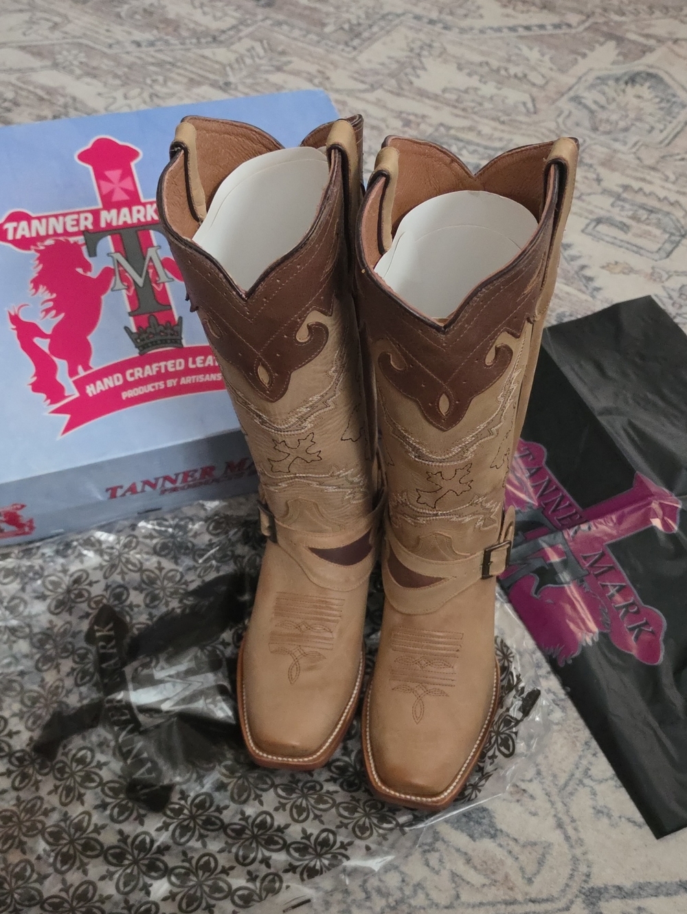 New Women's 9.5 Tanner Mark Tan and Brown Genuine Leather Western Boots
